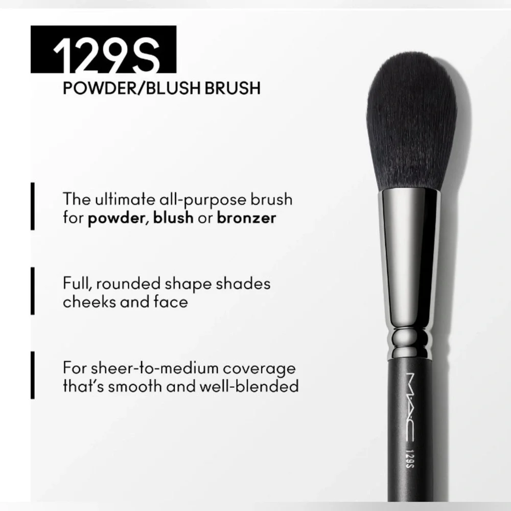 Mac 129S Powder/Blush Makeup Brush Synthetic Bristles Brand New Authentic